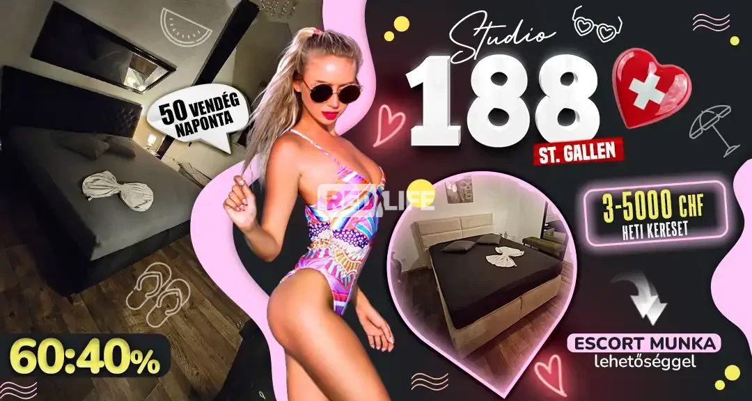 A STUDIO188 magyar női tulajdonosa 40% leadóval és escort munka lehetőséggel vár St. Gallen-ben, a svájci–osztrák határ közelében